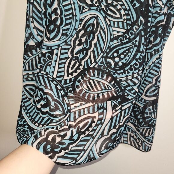 Lane Bryant Black Blue Paisley Leaf Blouse 22/24 - Picture 4 of 8